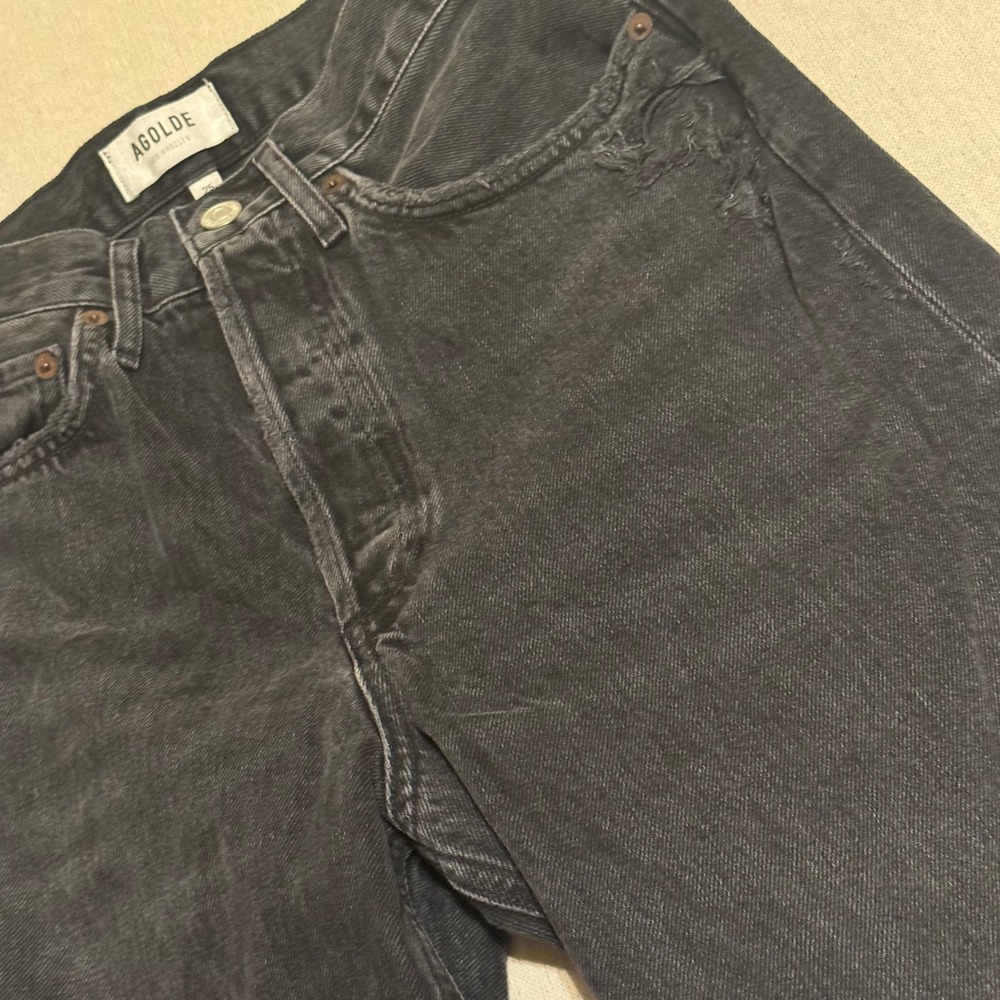 AGOLDE 90s Crop Relaxed Straight Leg Jeans Distressed Black A173C-1157 Size 25